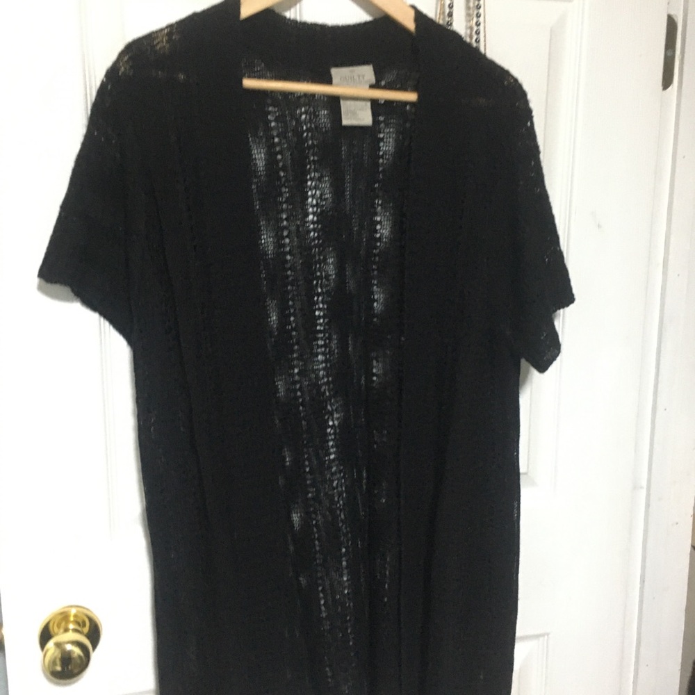 Black Open Knit Short Sleeve Cardigan